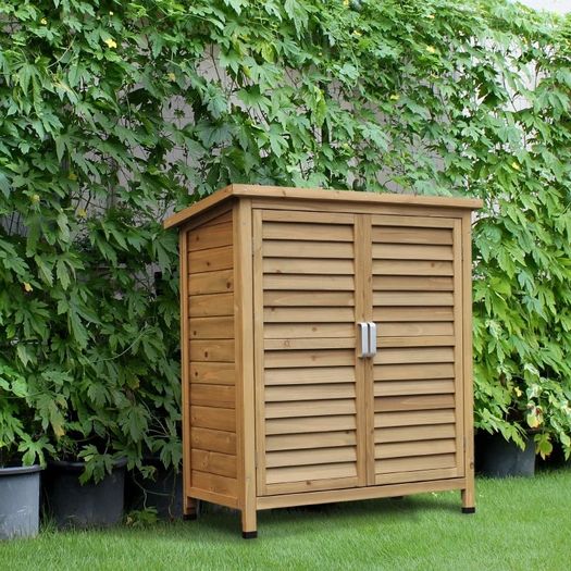 NEW SALE | Garden Shed Wooden Garden Storage Shed 2 Door Unit Solid Fir Wood Garage Tool Organisation Cabinet 87L x 46.5W x 96.5Hcm