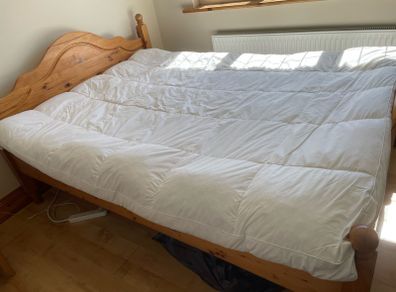 Double bed, mattress and topper