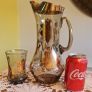 Gold painted glass Pitcher and glass. Image 2