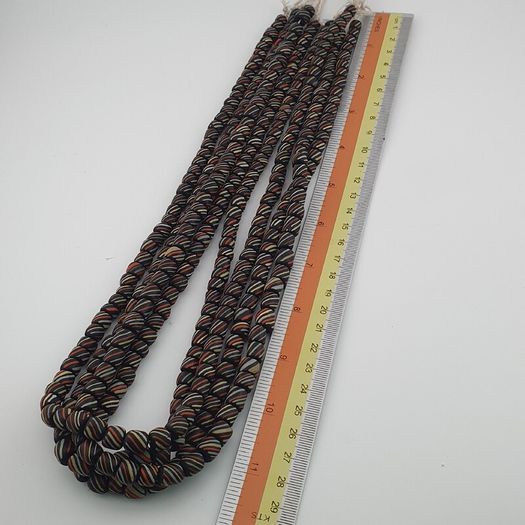 Vintage African Style MultiColor Stripe Black 7mm-8mm Glass Beads Necklace Strand