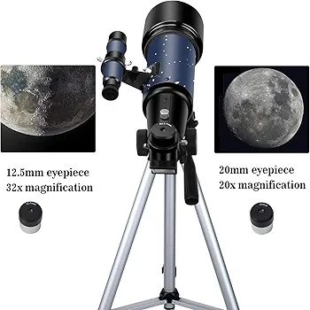 Telescope for Adults Beginners, 70mm Aperture 400mm AZ Mount Fully Multi-Coated Optics Refractor Portable Telescopes, Travel Telescope with Tripod and Phone Adapter-Blue