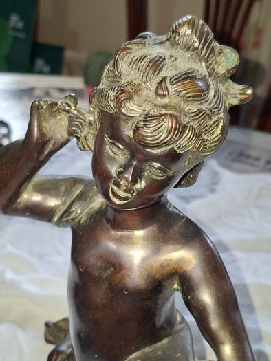 Antique 19th Century Bronze patinated metal sculpture in the style of Bacchus with Cymbals after the French sculptor Clodion