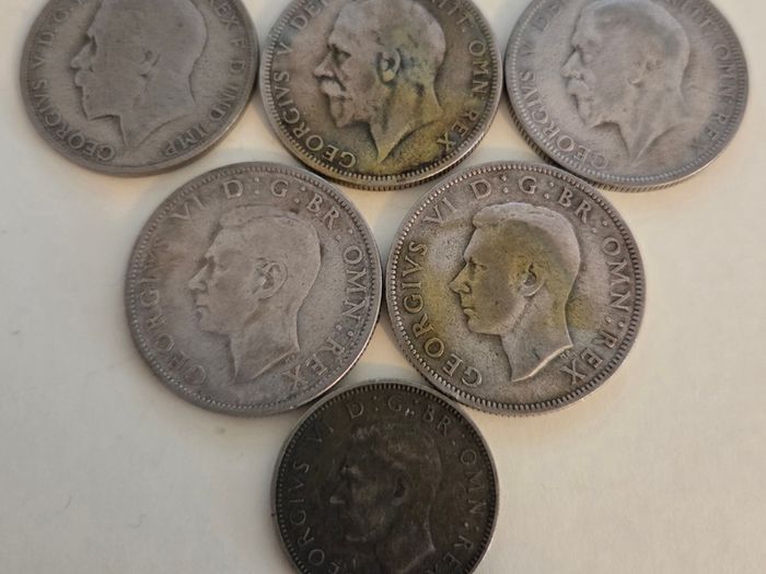 5x .5 Silver Florins 1920 - 1945 Coins 2 Shilling 1 Shilling 6 Coins.