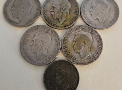 5x .5 Silver Florins 1920 - 1945 Coins 2 Shilling 1 Shilling 6 Coins.