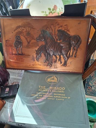 Beautiful Old Large Copper Wall Plaque, Family of Zebras in a Safari Landscape, is a handcrafted piece, postage available or collection