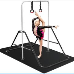 Gymnastics Bars with TPE Mat, Horizontal Bar Expandable Gymnastics Kids Bar Folding Bar Junior Training Bar Multifunction Gym Training Equipment Home Training Adjustable Height Kip Bar