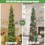 6FT/1.8M Pop Up Tinsel Christmas Tree with 100 Timer Lights & Remote, Collapsible Artificial Pencil Tree Xmas Decoration for Home, Office, Party, USB Powered, Easy Assembly Image 3