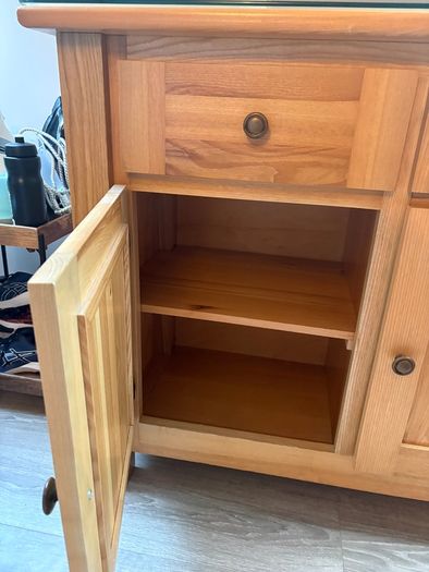 Solid Ash sideboard with toughened glass top