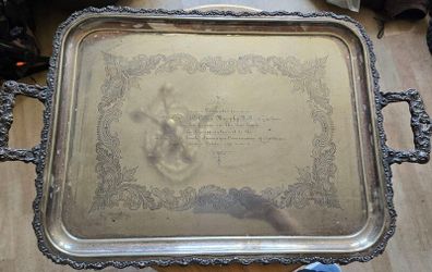 Antique 1912 Irish Insurance Commissioners Antique Silver Serving Tray