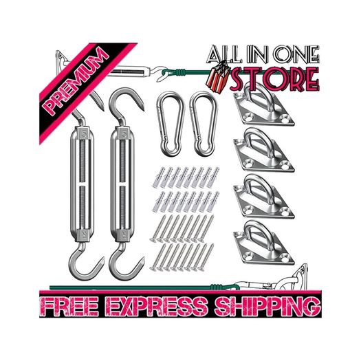 Sun Shade Sail Fixing Kit - Sail Shade Hardware Kit 304 Stainless Steel, Sun Shade Sail Hardware Kit for Garden Rectangle/Square, Heavy Duty Sun Sail Hardware Kit Installation 40 Pcs (FREE SHIPPING)