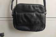 Genuine Black Pebbled Leather Multi Compartment Crossbody Bag