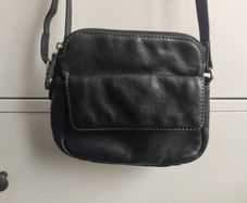 Genuine Black Pebbled Leather Multi Compartment Crossbody Bag