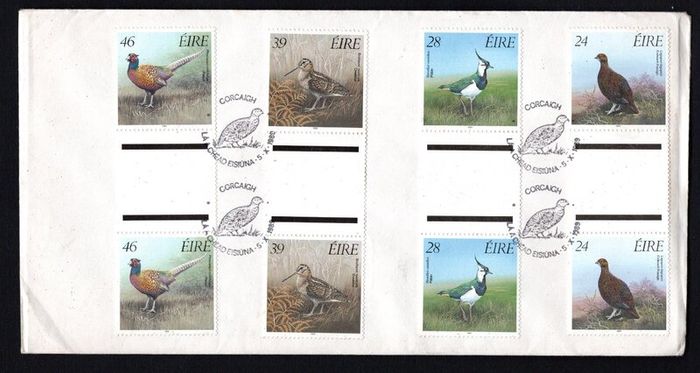 1989 Ireland Fauna & Flora: Game Birds Commemorative Stamps Gutter Pairs on Plain First Day Cover (FDC)