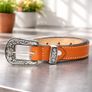 Unisex Premium Tan Genuine Leather Belt Vintage Engraved Silver Buckle Image 4