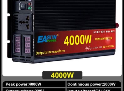Inverter 12V 220V 4000W To 220VAC Pure Sine Wave Solar Inverter Power 50HZ Voltage Converte Car Micro Inverter