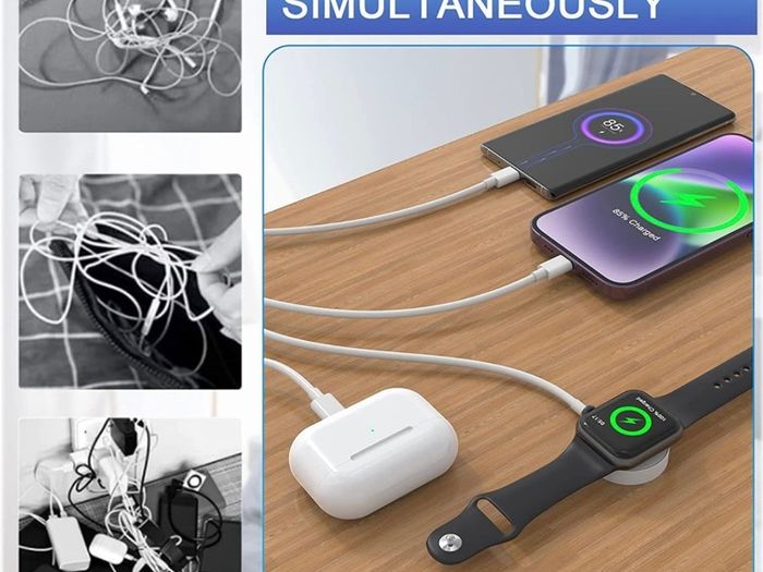 4-in-2 Apple Watch Charger Cable for Apple Watch/iPhone/Airpods, Watch Magnetic Charging Cable with iWatch Series SE/8/7/6/5/4/3/2 - Wireless Travel Watch Charger for AirPods 1/2/3/Pro&iPad Series