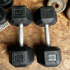 2x15kg hex rubber dumbbells
