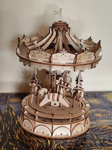 Assembled Robotime 3D Wooden Merry-Go-Round Model
