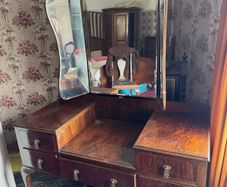 Vintage Burr Walnut Dressing Table with Tri-Fold Mirror