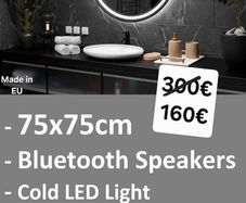 LED Bathroom Mirror Bluetooth Speakers Made in EU Bright Round 75cm Continous LED Light Vanity Makeup Cosmetic Ensuite