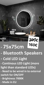 LED Bathroom Mirror Round Bluetooth Speakers Music Bright Light