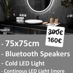 LED Bathroom Mirror Round Bluetooth Speakers Music Bright Light