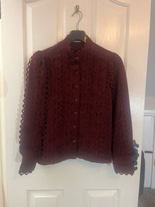 New Boutique bought expensive lace detailed Blouse in burgundy - Size 12