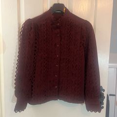 New Boutique bought expensive lace detailed Blouse in burgundy - Size 12