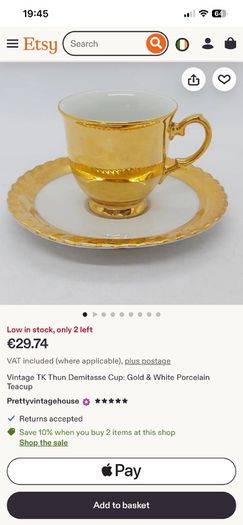Gold coffee cup and saucer by TK Thun
