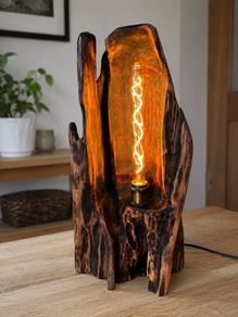 Hand-Carved Driftwood Lamp - Tall 60cm Piece