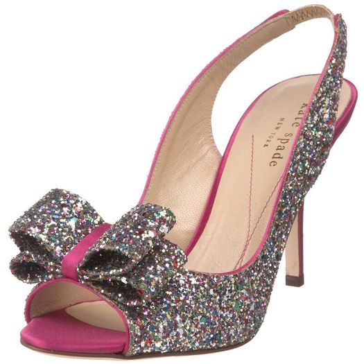 Kate Spade navy glitter bow peep toe sling back heels Sz 42 (Fit 8-8.5UK) - Bnwt - Rrp 360
