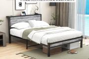 Double Bed Metal Platform Bed Frame with Wood Headboard