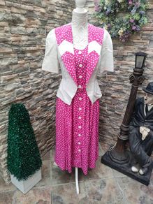2 piece Vintage 80s 90s pink and white polkadot midi dress with matching jacket size 10 , PRETTY WOMAN VIBES Postage included