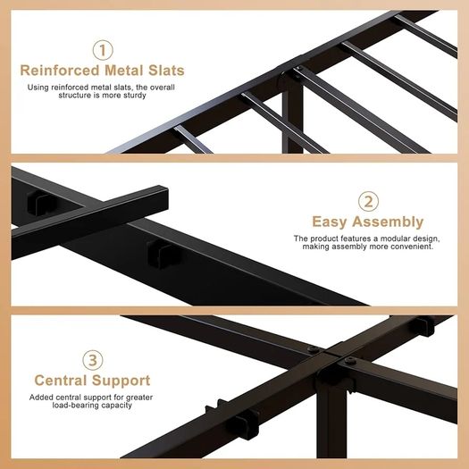 Double Bed Frame with Headboard and Footboard 4ft6 Metal Platform Bed Frame, 36 cm High, Modern Style, Under Bed Storage, Noise Free, Easy Assembly, Black