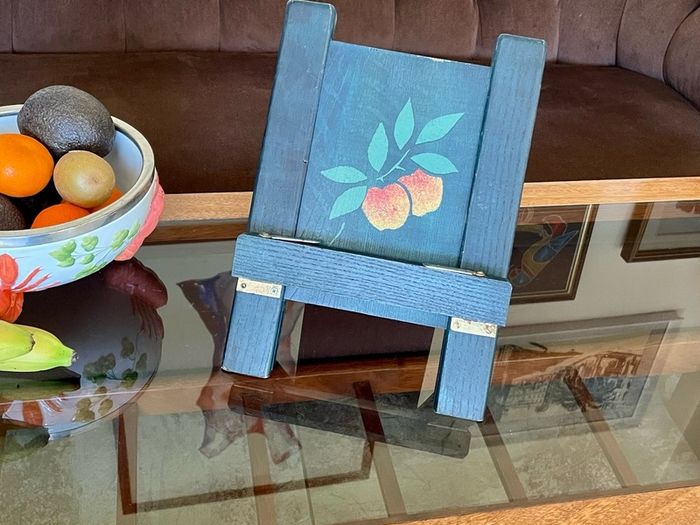 Rustic Teal Blue Wooden Cookbook Stand Folding Recipe Book Holder Tablet iPad Easel