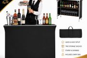Folding Portable Bar Table with Carry Bag |Mobile Bartending Station with Storage Shelves for Events &amp; Trade Shows