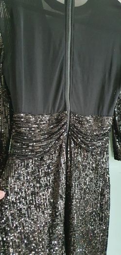UNSIGNED black sequins and sheer bodycon Sz 8