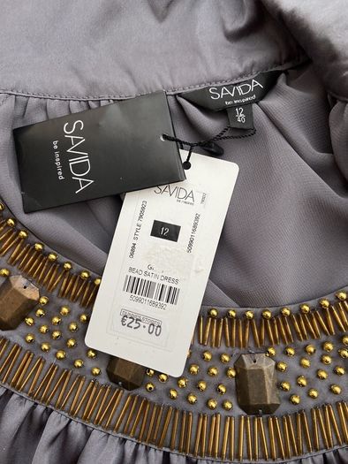 Brand New Savida Grey Bead Satin Dress Size 12