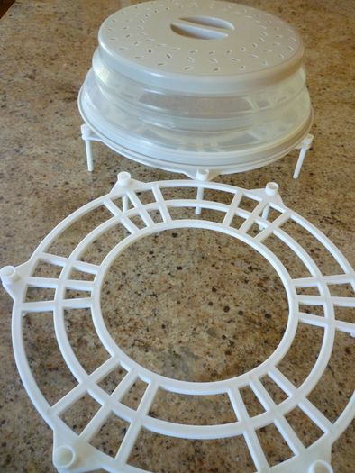 Microwave Plate Stacker & Collapsible Cover. Heat Up To 3 Dinners At Once. Excellent Condition. All fold flat for easy storage