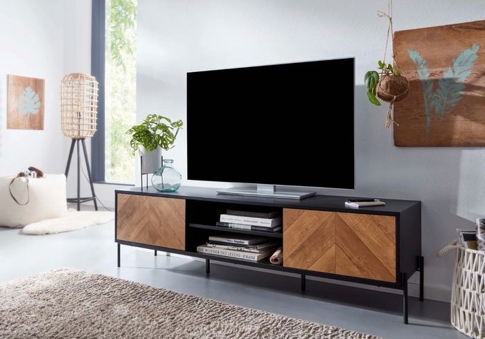 163cm TV Console in Black & Oak Finish