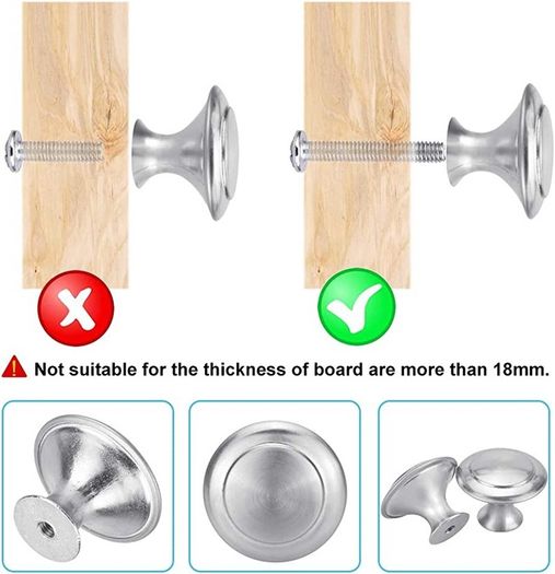 20 PCS Kitchen Door Knobs Stainless Steel Cupboard Handles Round Mushroom Door Pull Handle Knobs Polished Wardrobe Door Knobs Drawer Knobs with Screws for Drawer Door Cupboard (FREE POSTAGE)