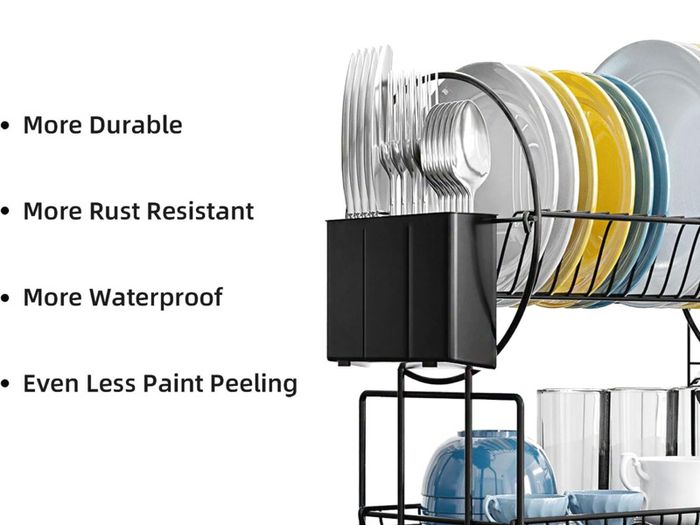 2 Tier Black Dish Drainer Rack With Drip Tray Stainless Steel Draining ...