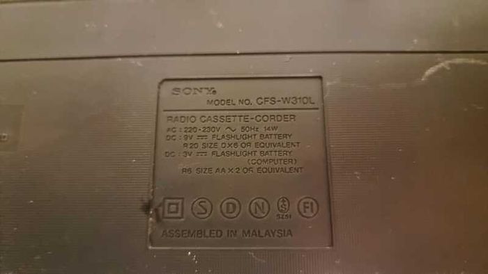 From 1993 Sony CFS-W310, sale as radio, 2 cassette not working, no motor.