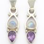 Vintage 925 Sterling Silver Moonstone Amethyst Earrings Image 2
