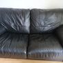 Black leather two-seater sofa Image 2