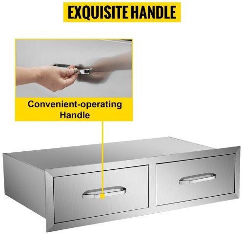 Outdoor Kitchen Drawers 30\" W x 10\" H x 20\" D, Horizontal Double BBQ Access Drawers Stainless Steel with Handle, BBQ Island Drawers for Outdoor Kitchens or Patio Grill Station