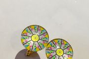 Yellow, pink, white and Green glass cufflinks