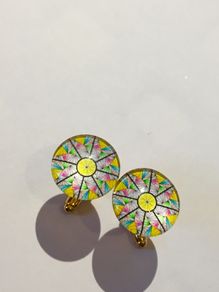 Yellow, pink, white and Green glass cufflinks