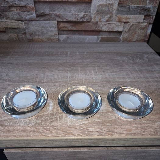 3 NEW Glass Tealight candle holders with candles included