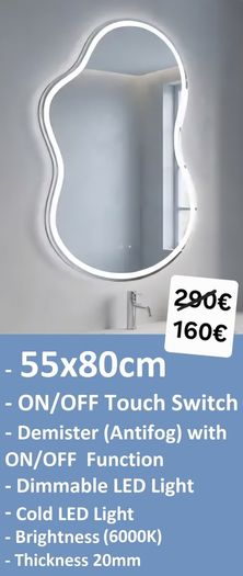LED Bathroom Mirrors Selection Clock Speakers Bluetooth Demister Antifog Wi-Fi Weather Station Makeup